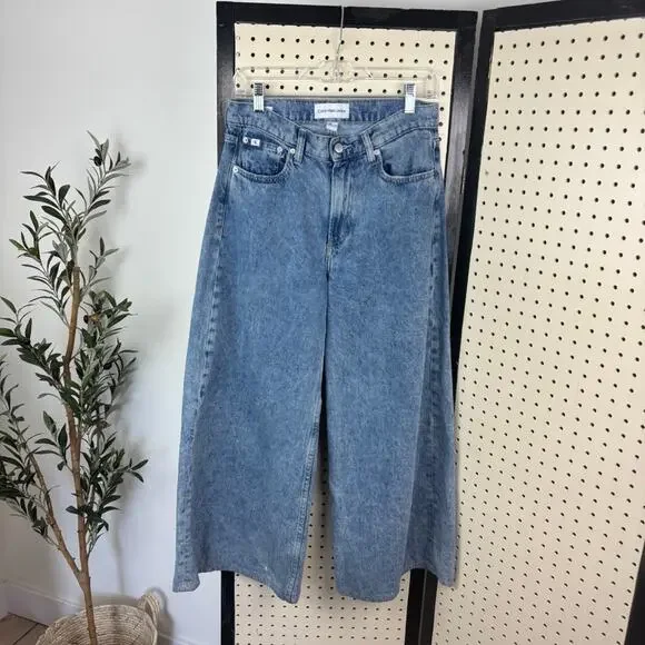 Calvin Klein Low Rise Loose Jeans Baggy Wide Leg Acid Wash 28x30 - Picture 3 of 8
